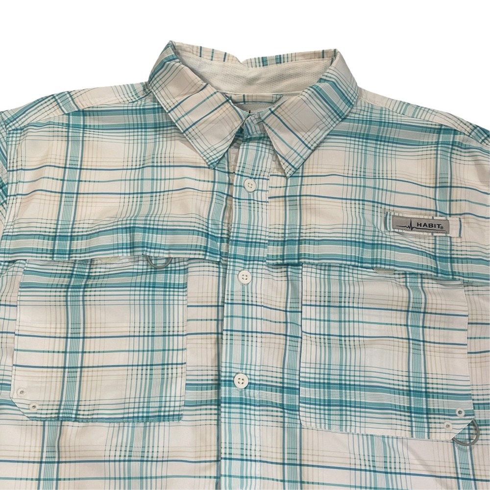 Habit Mens Fishing Shirt Large Blue Plaid Short Sleeve UPF 40 Ventilated TS10294